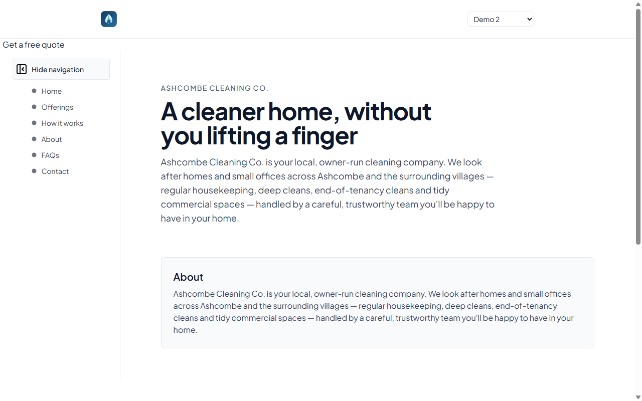 Its homepage, showing its own branding and service content.